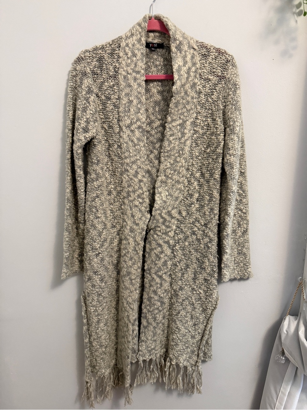 Marled Cream & Gray Open-Front Fringe Cardigan
